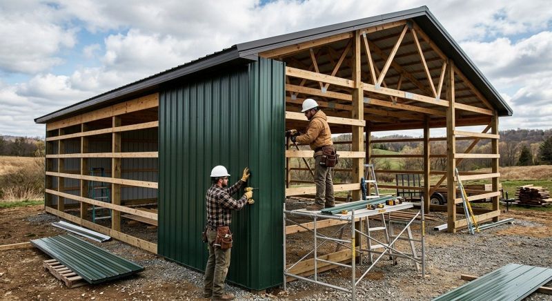 Pole Barn Siding Installation in Wells, ME
